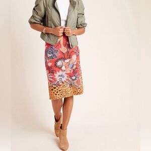 Anthropologie Maeve Womens Delphinia Floral Knit Pencil
Skirt Red Size S